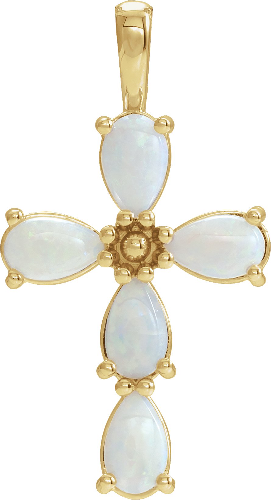 14K Yellow Natural White Opal Cabochon Cross Pendant