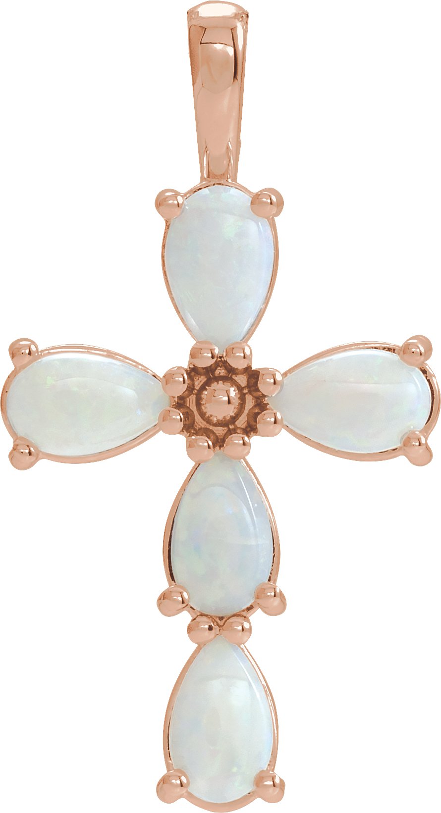 14K Rose Natural White Opal Cabochon Cross Pendant