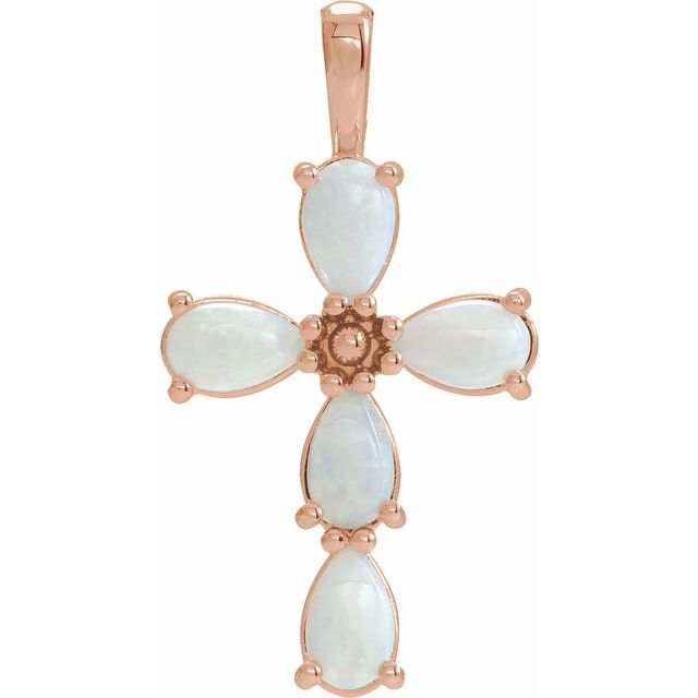 14K Rose Natural White Opal Cabochon Cross Pendant