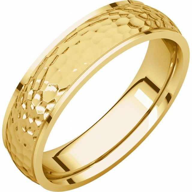 14K Yellow 5 mm Half Round Edge Band with Hammered Texture Size 7