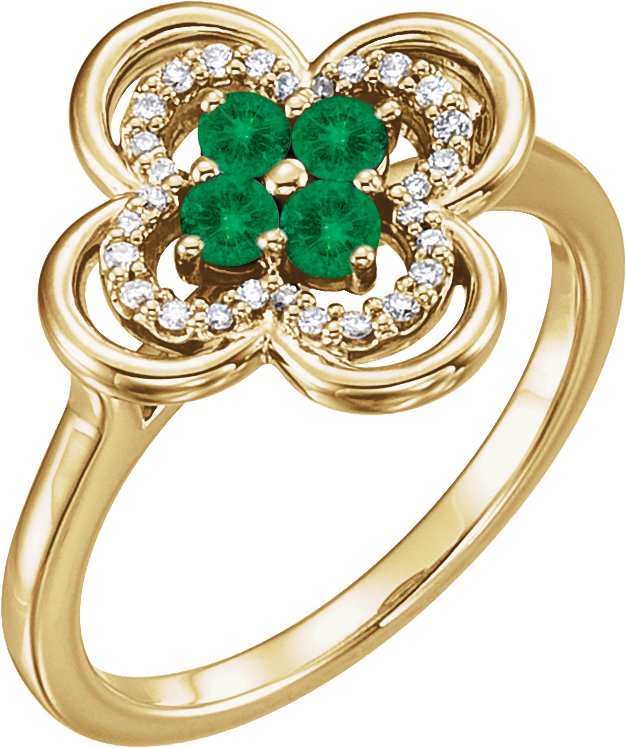 14K Yellow Chatham Created Emerald and .10 CTW Diamond Ring Ref 13782543