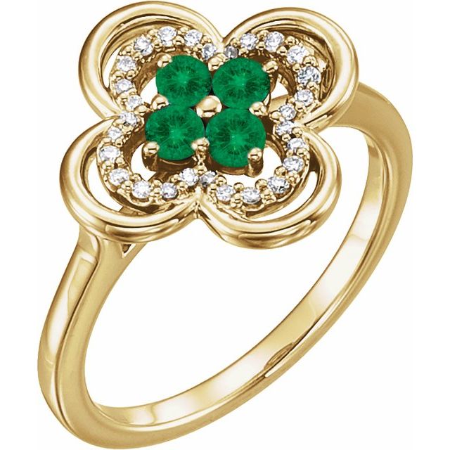 14K Yellow Lab-Grown Emerald & 1/10 CTW Diamond Ring