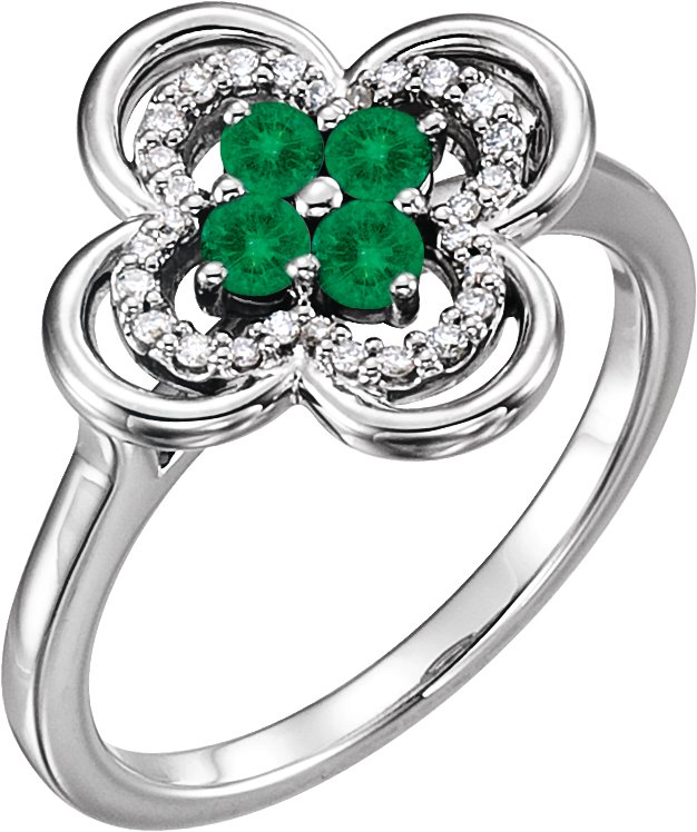 14K White Chatham Created Emerald and .10 CTW Diamond Ring Ref 13782542