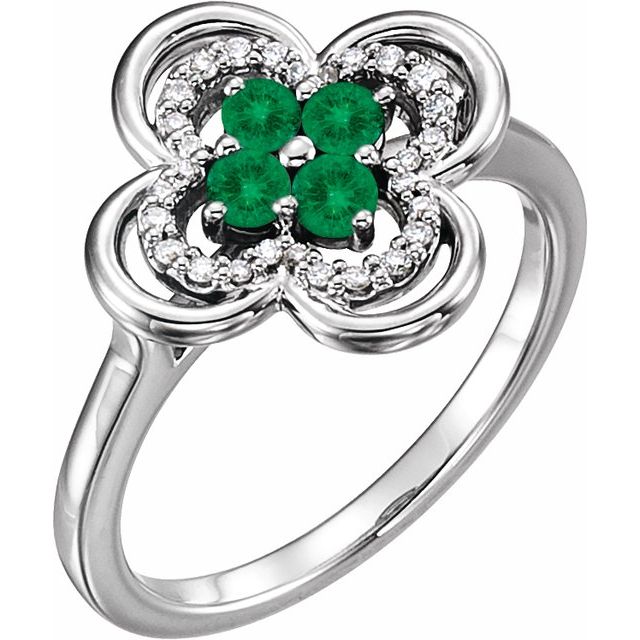 Platinum Lab-Grown Emerald & 1/10 CTW Diamond Ring