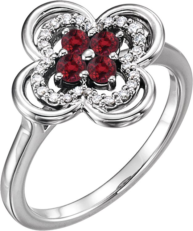 14K White Chatham® Created Ruby & 1/10 CTW Diamond Ring