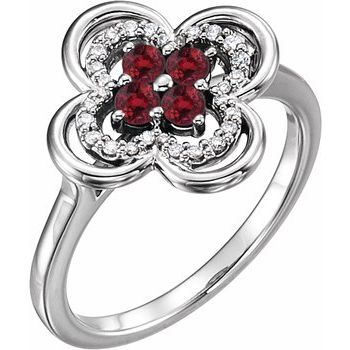 14K White Chatham Created Ruby and .10 CTW Diamond Ring Ref 13782558