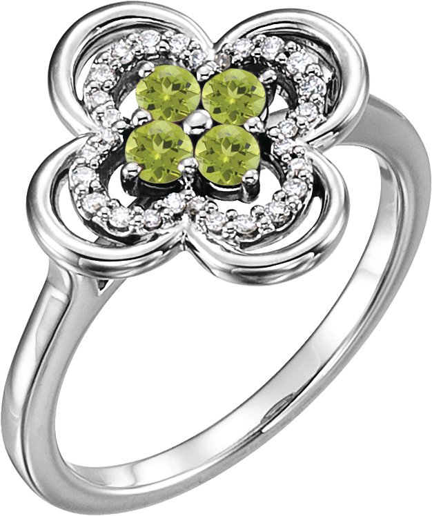 14K White Peridot and .10 CTW Diamond Ring Ref 13782562