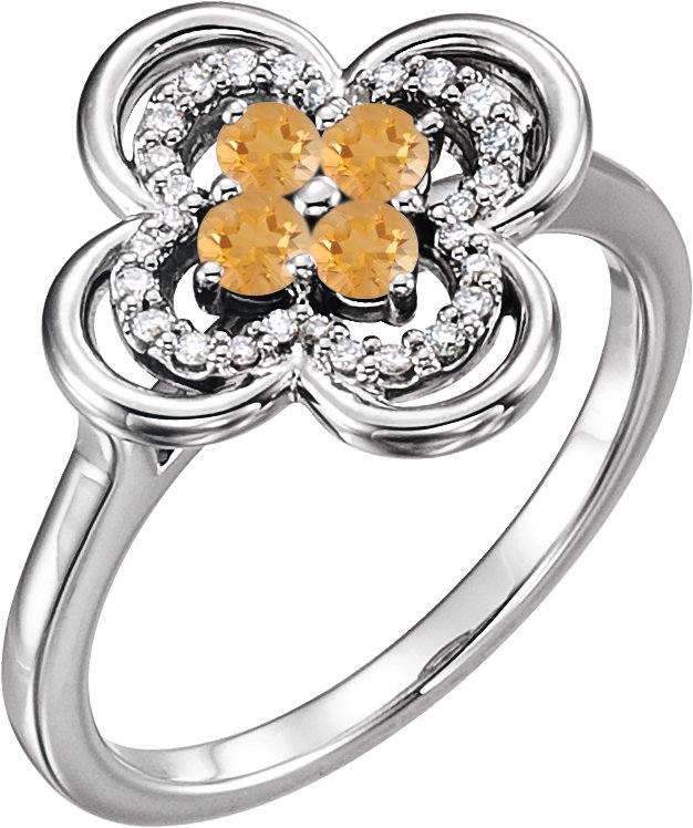 14K White Citrine and .10 CTW Diamond Ring Ref 13782578