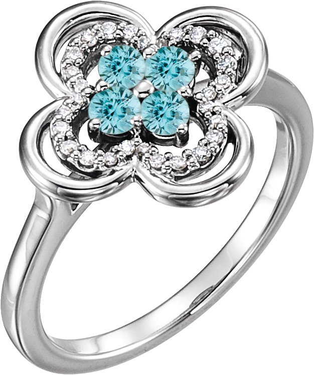 14K White Blue Zircon and .10 CTW Diamond Ring Ref 13782582