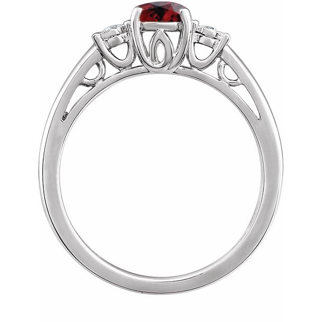 14K White Natural Mozambique Garnet and .04CTW Natural Diamond Ring