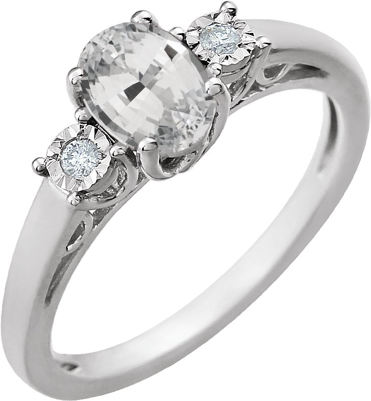 14K White Lab-Grown White Sapphire and .04 CTW Natural Diamond Ring