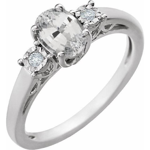 14K White Lab-Grown White Sapphire and .04 CTW Natural Diamond Ring