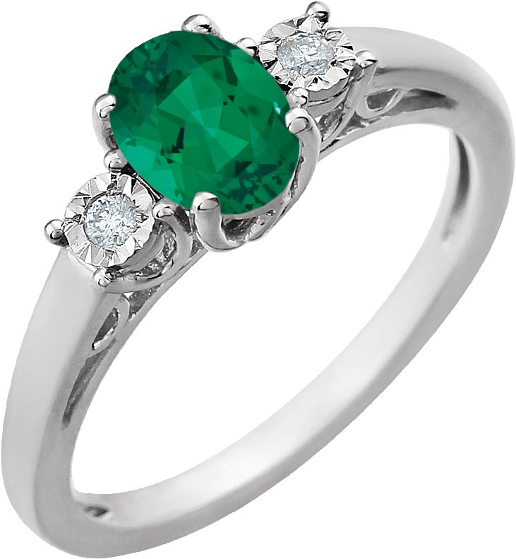 14K White Lab-Grown Emerald and .04 CTW Natural Diamond Ring