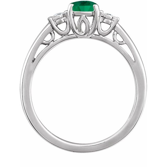 14K White Lab-Grown Emerald and .04 CTW Natural Diamond Ring