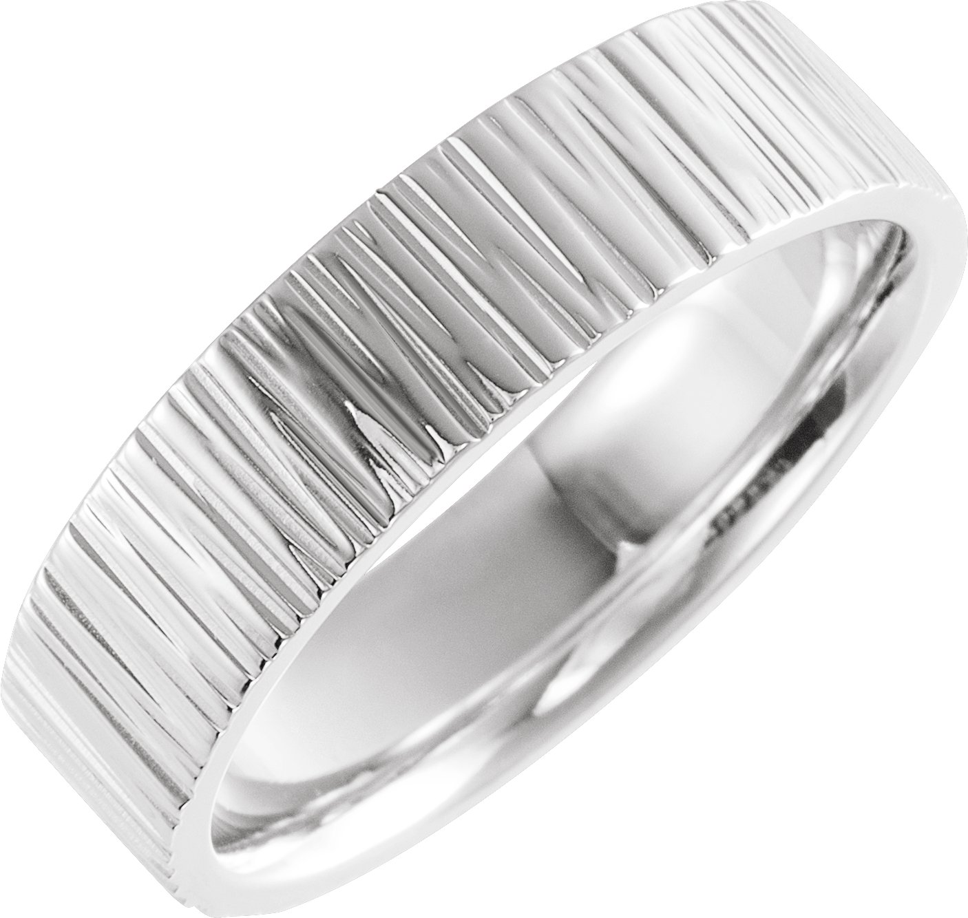 14K White 6 mm Tree Bark Pattern Band  Size 10