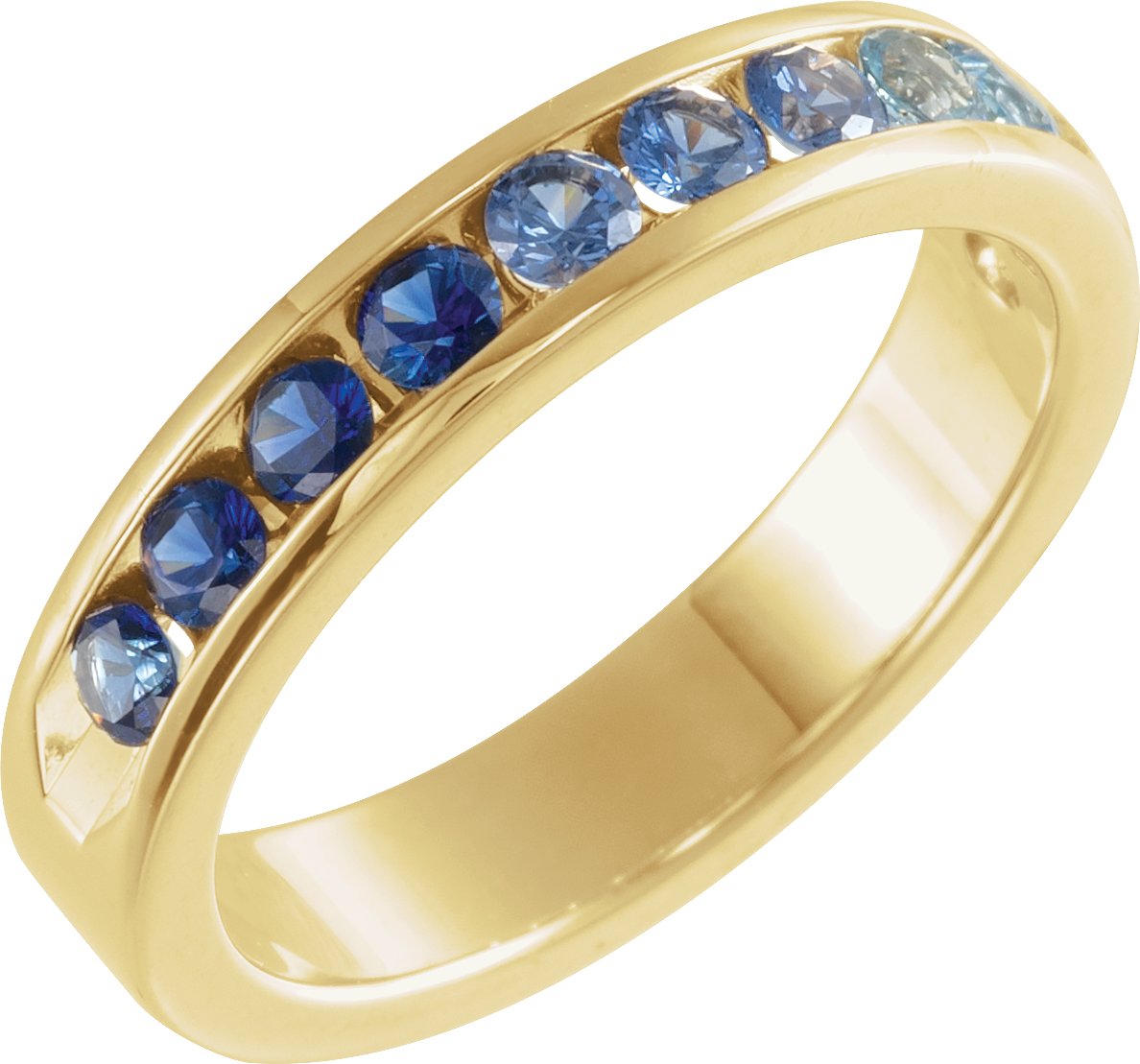 14K Yellow Natural Blue Sapphire & Natural Aquamarine Anniversary Band