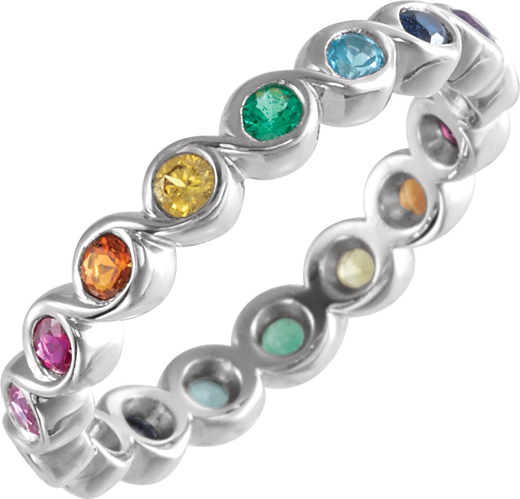 14K White Rainbow Multi-Gemstone Eternity Band