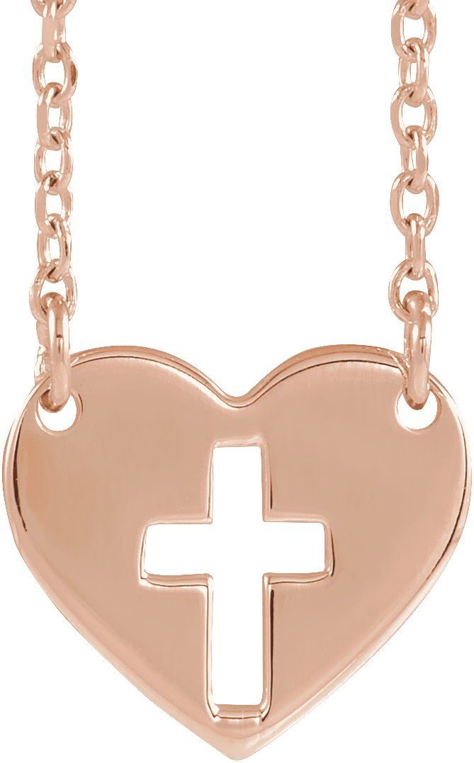 14K Rose Pierced Cross Heart 16 18 inch Necklace Ref. 12908249