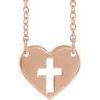 14K Rose Pierced Cross Heart 16 18 inch Necklace Ref. 12908249