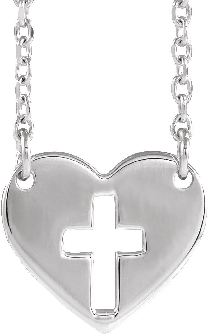 14K White Pierced Cross Heart 16-18 Necklace