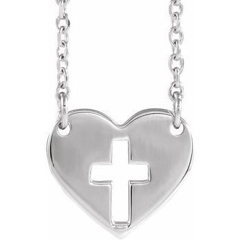 14K White Pierced Cross Heart 16 18 inch Necklace Ref. 12908247
