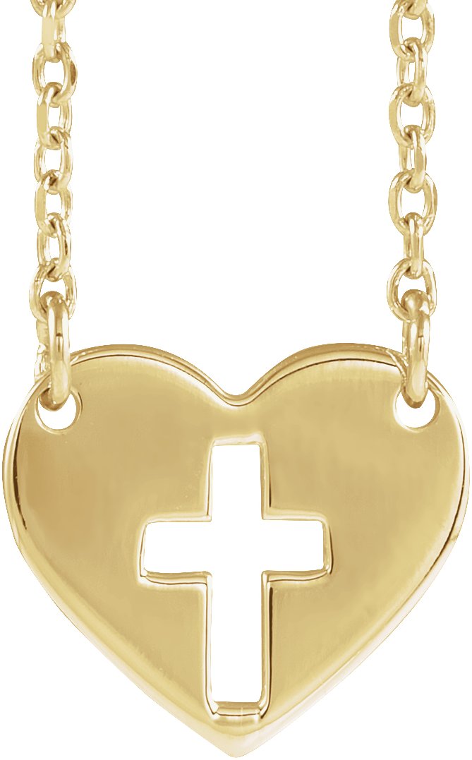 14K Yellow Pierced Cross Heart 16-18" Necklace