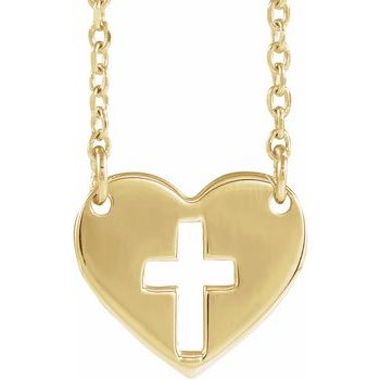 14K Yellow Pierced Cross Heart 16 18 inch Necklace Ref. 12908248