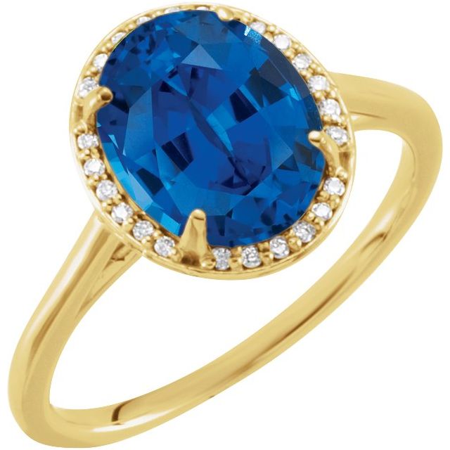 14K Yellow 10x8 mm Lab-Grown Blue Sapphire & .06 CTW Natural Diamond Ring