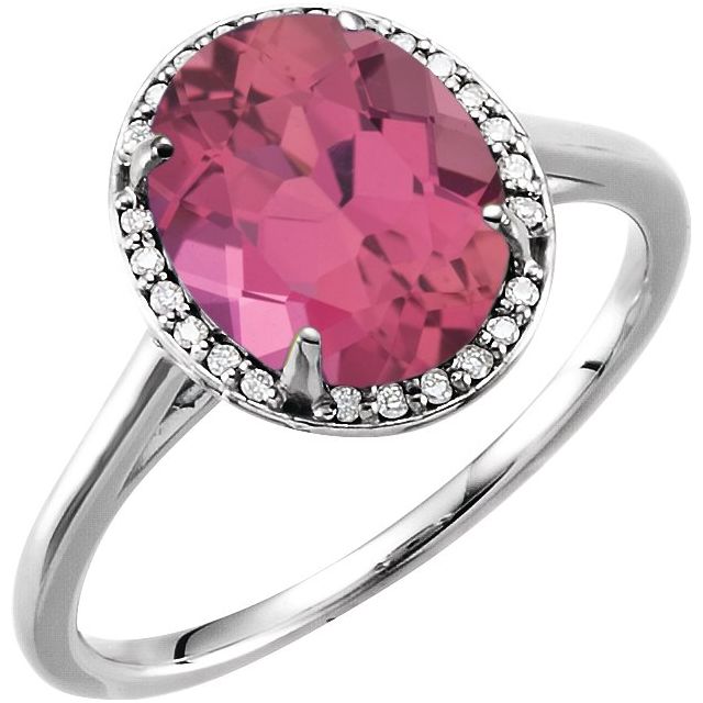 14K White 10x8 mm Natural Pink Tourmaline & .06 CTW Natural Diamond Ring