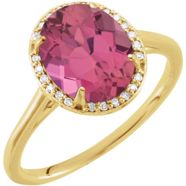 14K Yellow 10x8 mm Natural Pink Tourmaline & .06 CTW Natural Diamond Ring