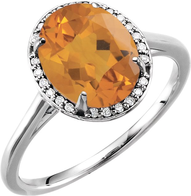 14K White 10x8 mm Natural Citrine & .06 CTW Natural Diamond Ring