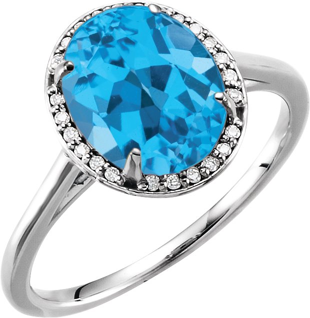 14K White 10x8 mm Natural Swiss Blue Topaz & .06 CTW Natural Diamond Ring