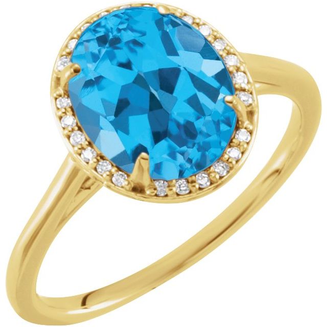 14K Yellow 10x8 mm Natural Swiss Blue Topaz & .06 CTW Natural Diamond Ring