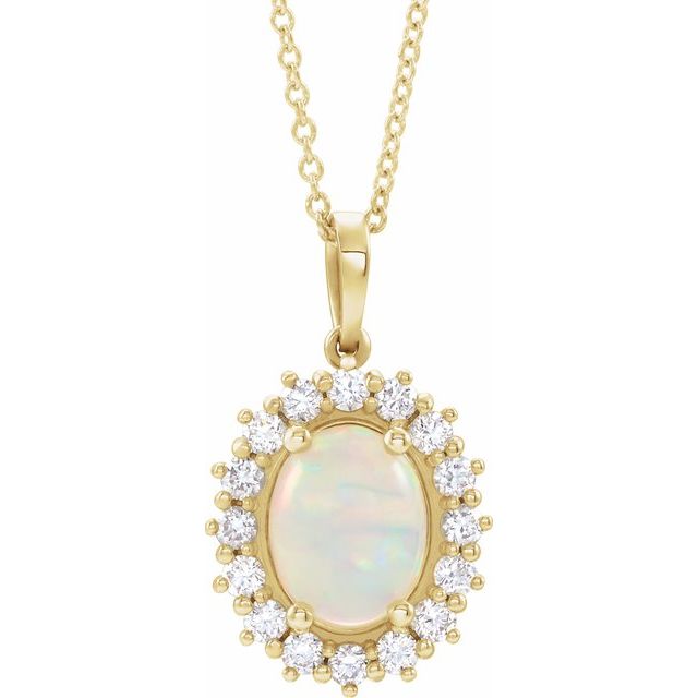 14K Yellow Natural White Ethiopian Opal & 1/3 CTW Natural Diamond Halo-Style 16-18