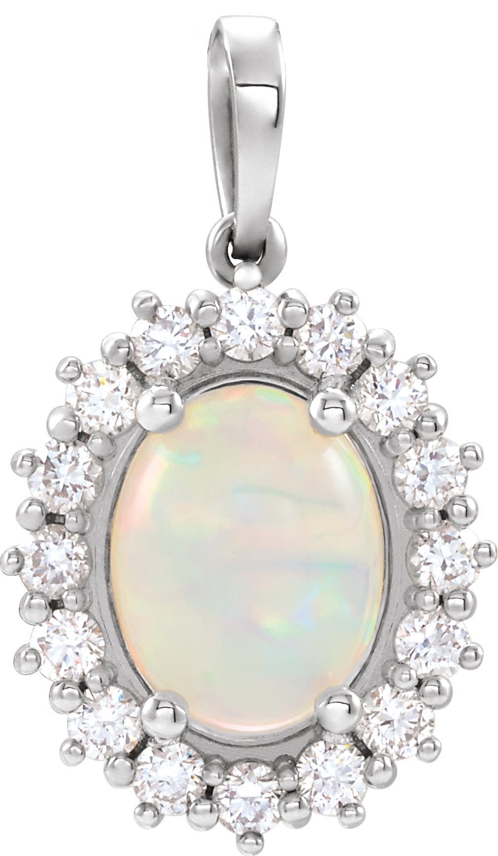 14K White Natural Ethiopian Opal & 1/3 CTW Natural Diamond Halo-Style Pendant