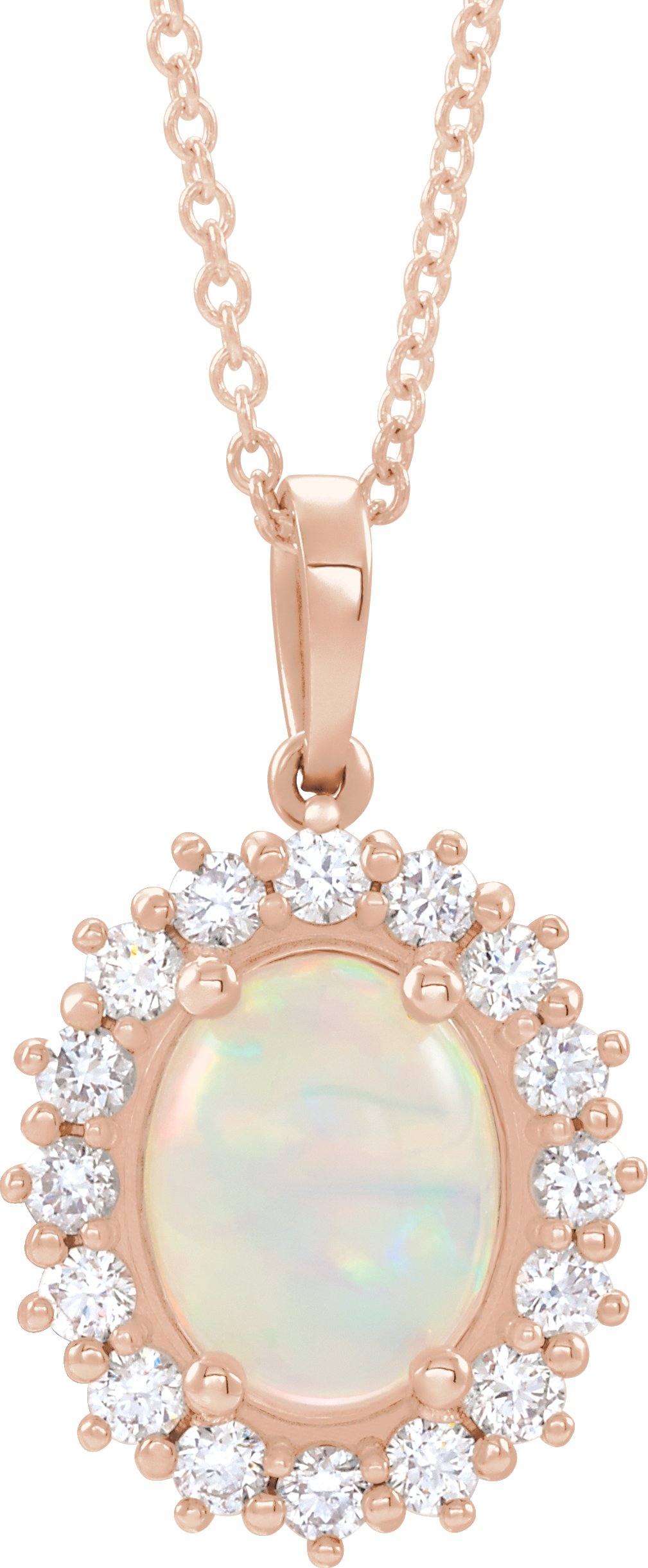 14K Rose Ethiopian Opal & 1/2 CTW Diamond Halo-Style 16-18" Necklace