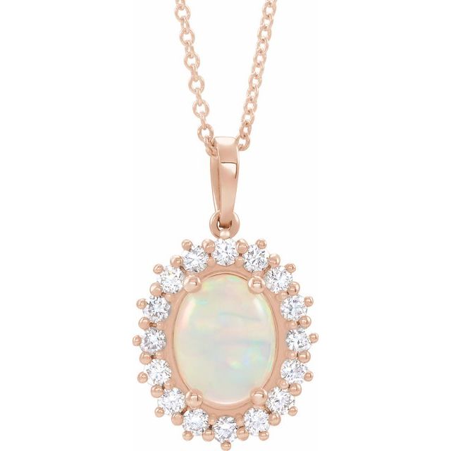 14K Rose Natural White Opal & 1/3 CTW Natural Diamond Halo-Style 16-18