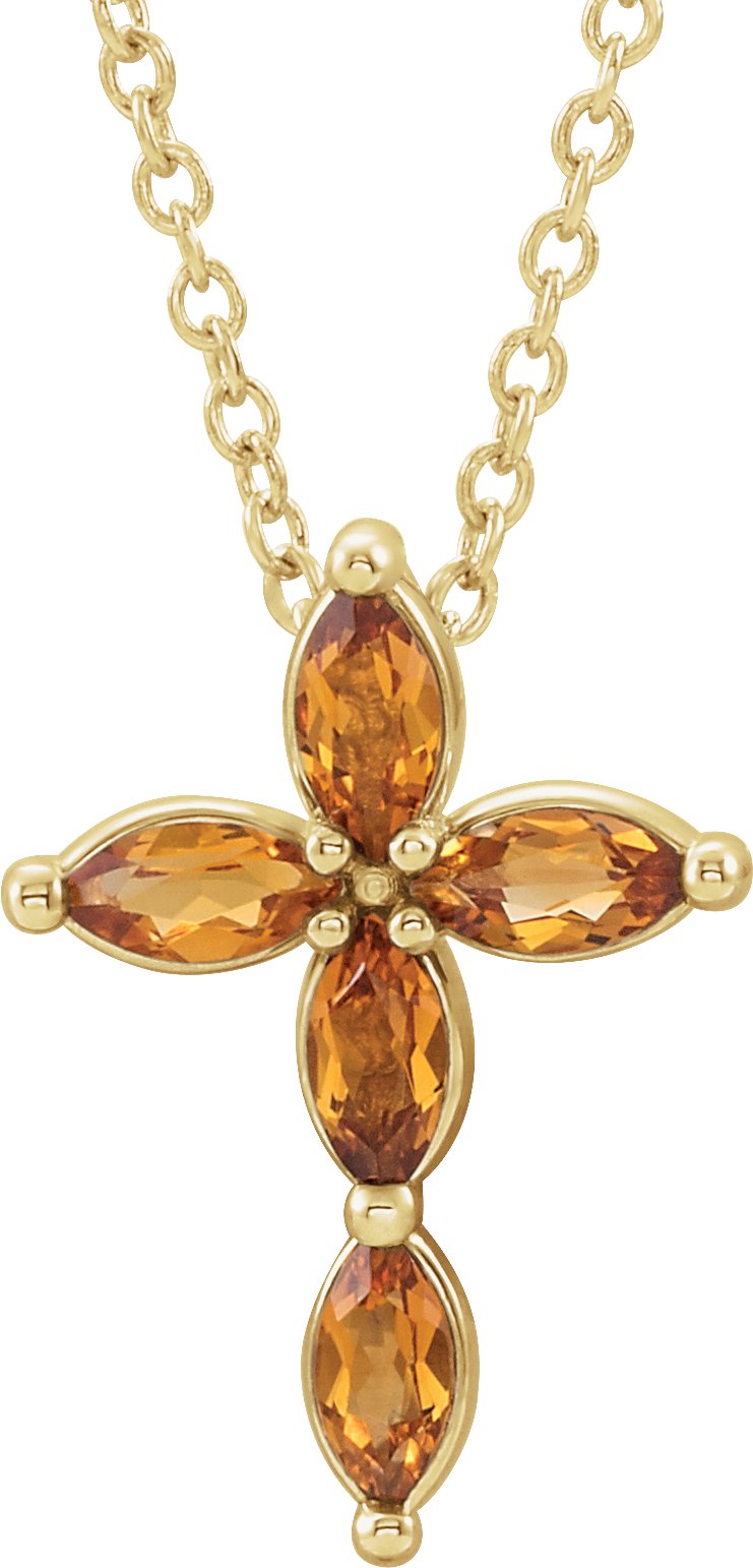 14K Yellow Natural Citrine Cross 16-18" Necklace