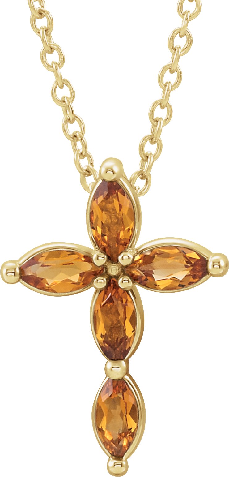 14K Yellow Natural Citrine Cross 16-18" Necklace