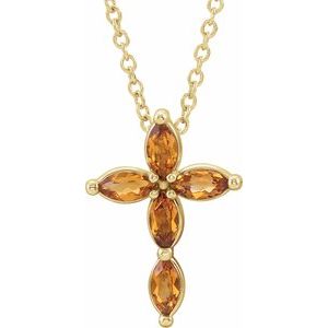 14K Yellow Natural Citrine Cross 16-18" Necklace