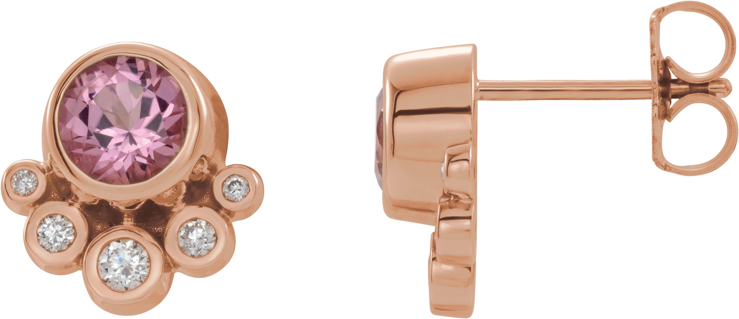 14K Rose Pink Tourmaline & 1/8 CTW Diamond Earrings                    
