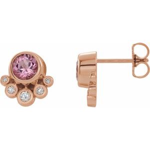 14K Rose Pink Tourmaline & 1/8 CTW Diamond Earrings