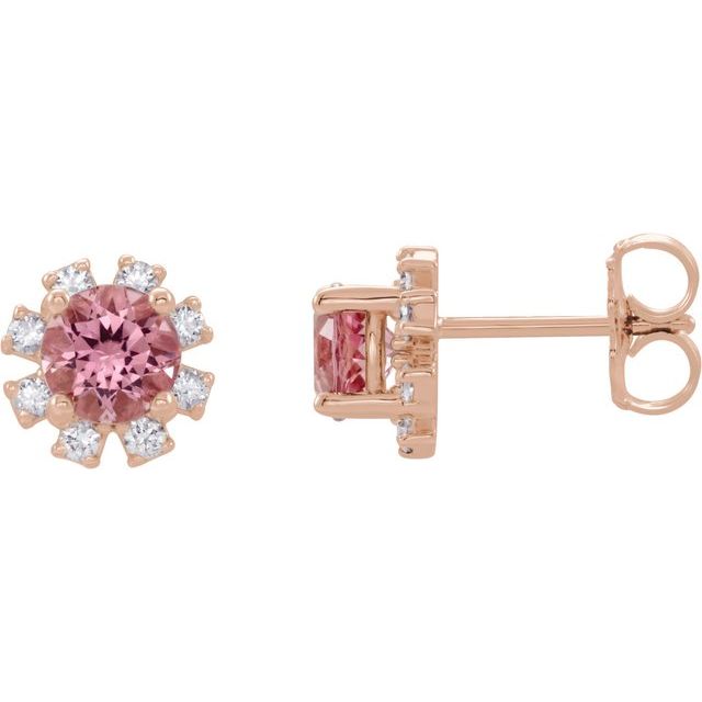 14K Rose Natural Pink Tourmaline & 1/5 CTW Natural Diamond Earrings