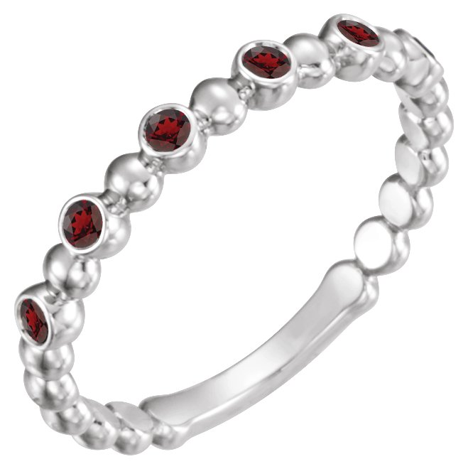 14K White Mozambique Garnet Stackable Ring          