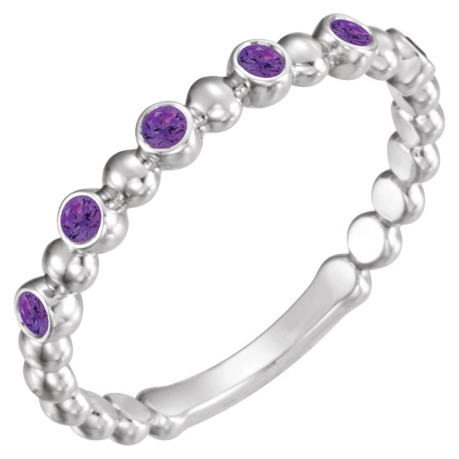 14K White Natural Amethyst Stackable Ring