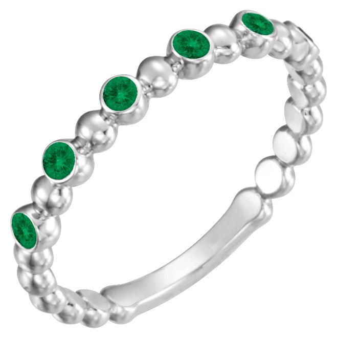 14K White Chatham® Created Emerald Stackable Ring