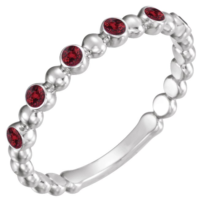 14K White Natural Ruby Stackable Ring