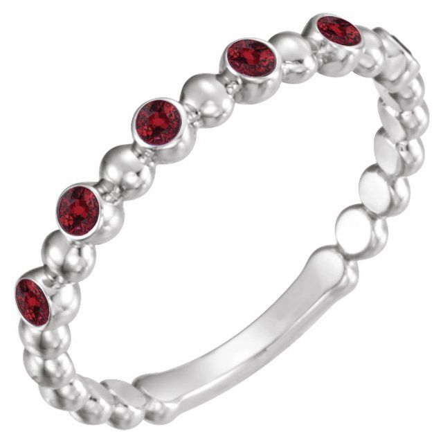 14K White Natural Ruby Stackable Ring