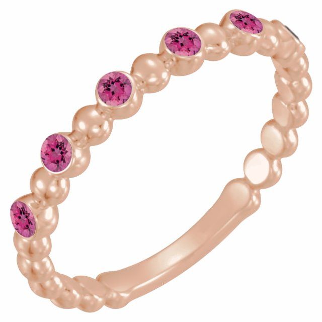 14K Rose Natural Pink Tourmaline Stackable Ring