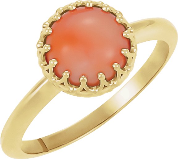 14K Yellow 5 mm Natural Pink Coral Crown Cabochon Ring